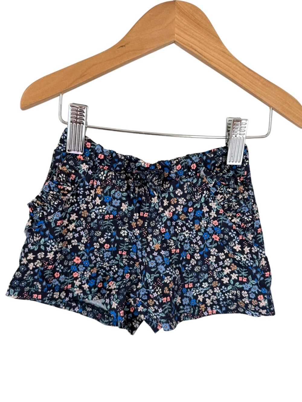 H&M Navy Floral Ruffle Hem Shorts with Pink & Blue Accents 2T